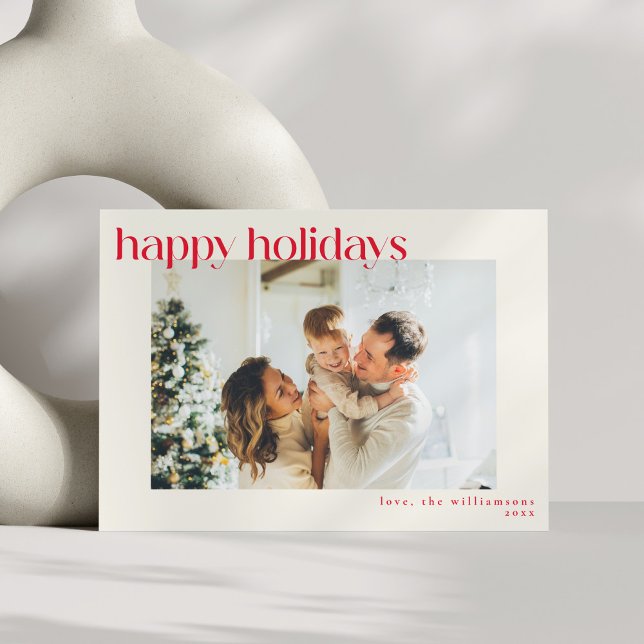 Cute Simple Red Happy Holidays Modern Custom Photo Holiday Card (Creator Uploaded)