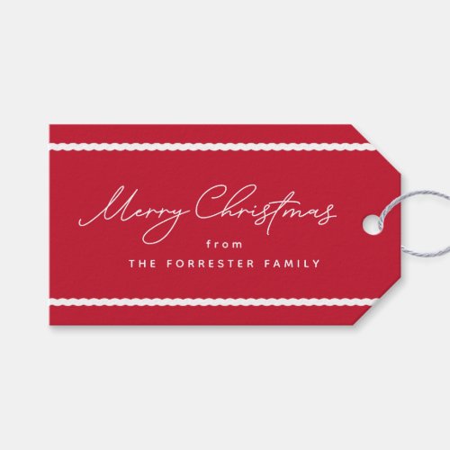 Cute simple red holiday wavy white lines gift tags