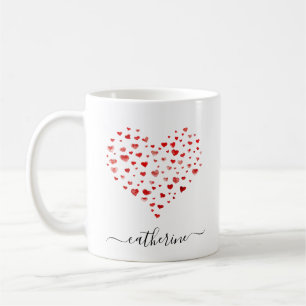Cute Simple Red Watercolor Hearts Name Coffee Mug