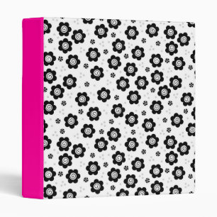 Cute Simple Retro Black White Daisy Swirl Pattern Binder