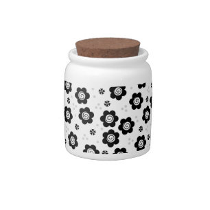 Cute Simple Retro Black White Daisy Swirl Pattern Candy Jar