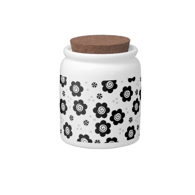 Cute Simple Retro Black White Daisy Swirl Pattern Candy Jar (Right)