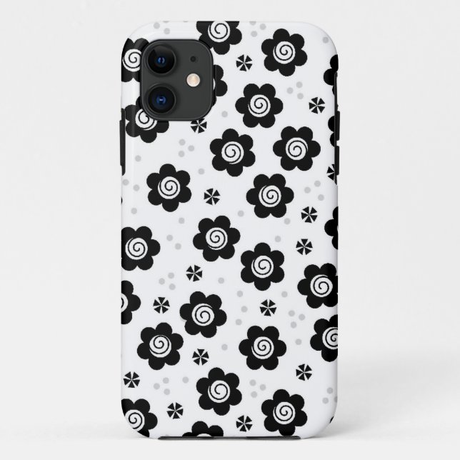 Cute Simple Retro Black White Daisy Swirl Pattern Case-Mate iPhone Case (Back)