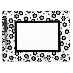 Cute Simple Retro Black White Daisy Swirl Pattern Dry Erase Board With Keychain Holder