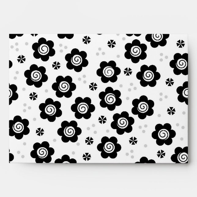 Cute Simple Retro Black White Daisy Swirl Pattern Envelope (Front)