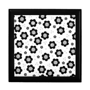 Cute Simple Retro Black White Daisy Swirl Pattern Keepsake Box