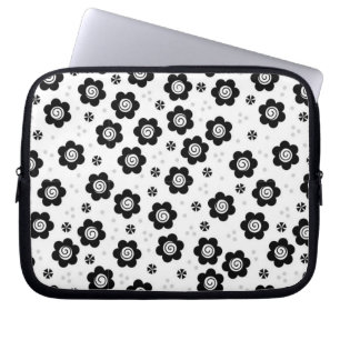 Cute Simple Retro Black White Daisy Swirl Pattern Laptop Sleeve
