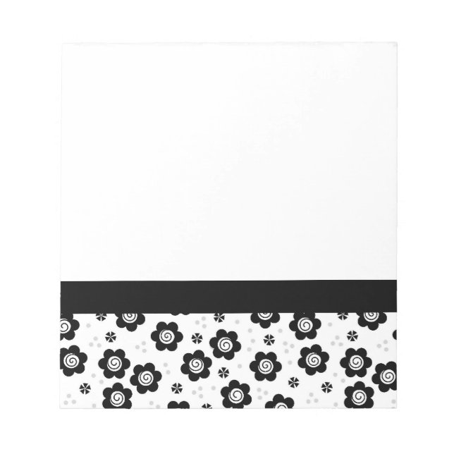 Cute Simple Retro Black White Daisy Swirl Pattern Notepad (Front)