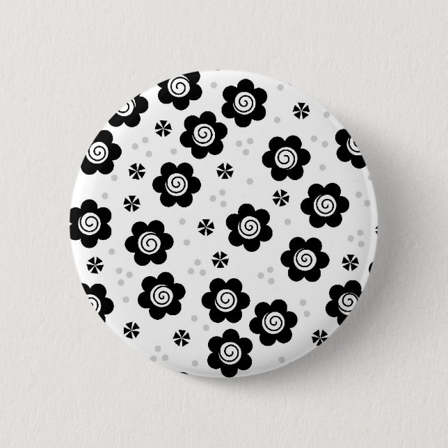 Cute Simple Retro Black White Daisy Swirl Pattern Pinback Button (Front)