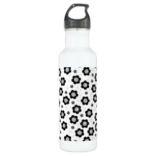 Cute Simple Retro Black White Daisy Swirl Pattern Stainless Steel Water Bottle