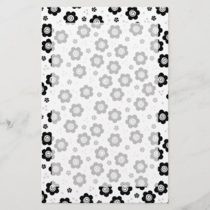 Cute Simple Retro Black White Daisy Swirl Pattern Stationery