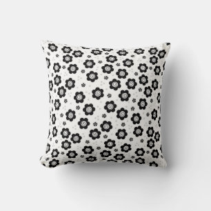 Cute Simple Retro Black White Daisy Swirl Pattern Throw Pillow