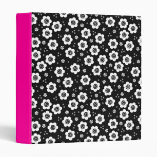 Cute Simple Retro Black White Daisy Swirls Pattern Binder