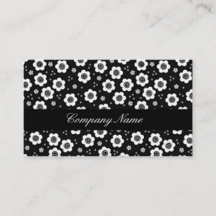Cute Simple Retro Black White Daisy Swirls Pattern Business Card