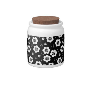 Cute Simple Retro Black White Daisy Swirls Pattern Candy Jar