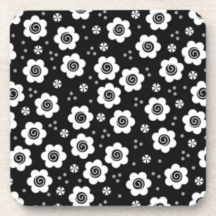 Cute Simple Retro Black White Daisy Swirls Pattern Coaster