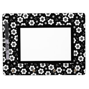 Cute Simple Retro Black White Daisy Swirls Pattern Dry Erase Board With Keychain Holder