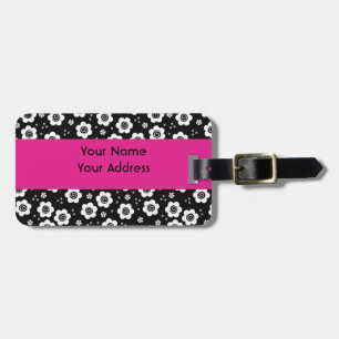 Cute Simple Retro Black White Daisy Swirls Pattern Luggage Tag