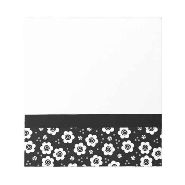 Cute Simple Retro Black White Daisy Swirls Pattern Notepad (Front)