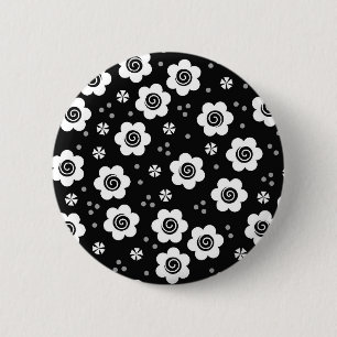 Cute Simple Retro Black White Daisy Swirls Pattern Pinback Button