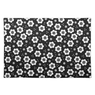 Cute Simple Retro Black White Daisy Swirls Pattern Placemat
