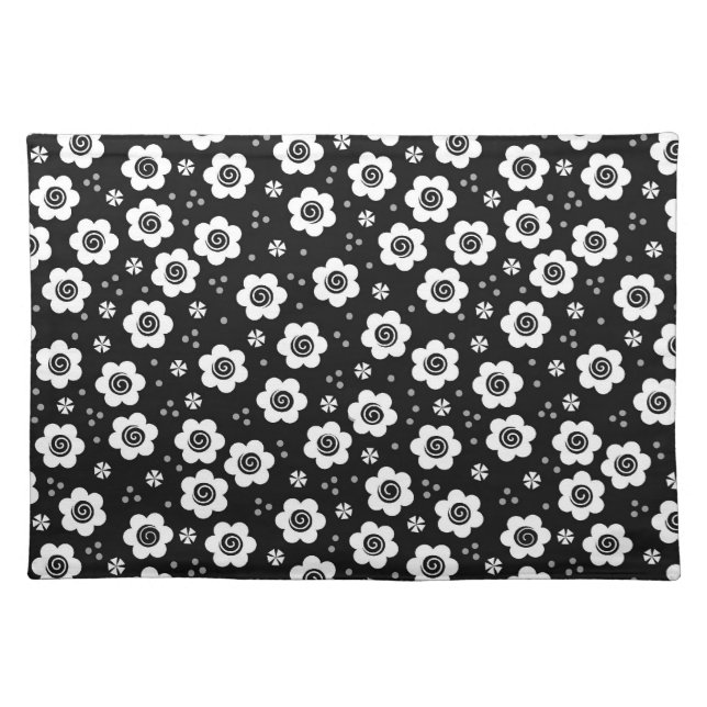 Cute Simple Retro Black White Daisy Swirls Pattern Placemat (Front)