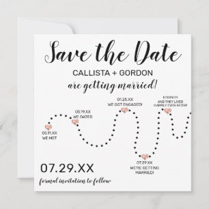 Cute Simple Rose Gold Black White Timeline Wedding Save The Date