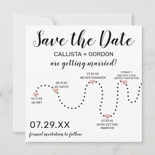 Cute Simple Rose Gold Black White Timeline Wedding Save The Date