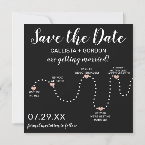 Cute Simple Rose Gold White Black Timeline Wedding Save The Date