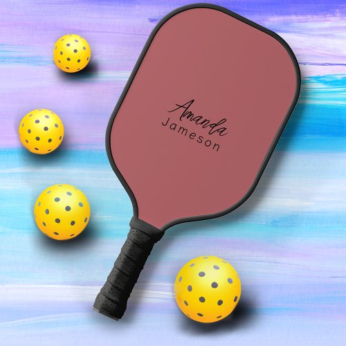 Cute Simple Rose Pink Monogram Full Name Pickleball Paddle