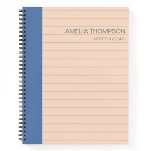 Cute Simple School Lines Blush Blue Personalized Notebook