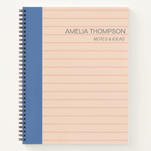 Cute Simple School Lines Blush Blue Personalized Notebook