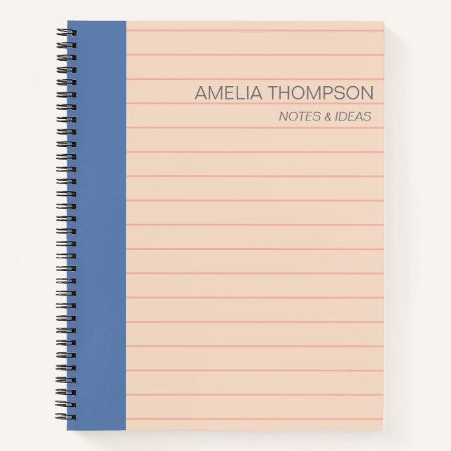 Cute Simple School Lines Blush Blue Personalized Notebook (Front)