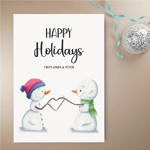 Cute Simple Snowmen Couple Christmas Holiday Card