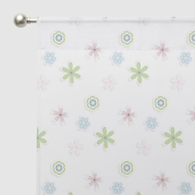 Cute Simple Soft Pastel Floral Sheer Curtains (Pocket)