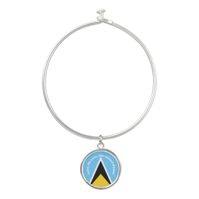 Cute Simple St Lucian Flag with Anthem Phrase Text Bangle Bracelet (Front)