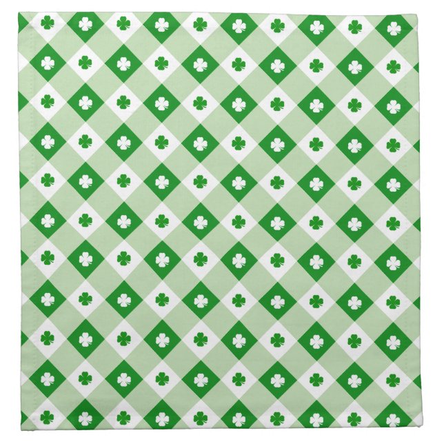 Cute Simple St Patrick's Lucky Clover Green Plaid Cloth Napkin (Front)