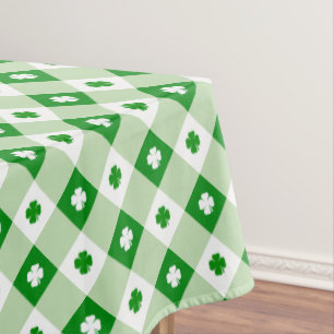 Cute Simple St Patrick's Lucky Clover Green Plaid Tablecloth