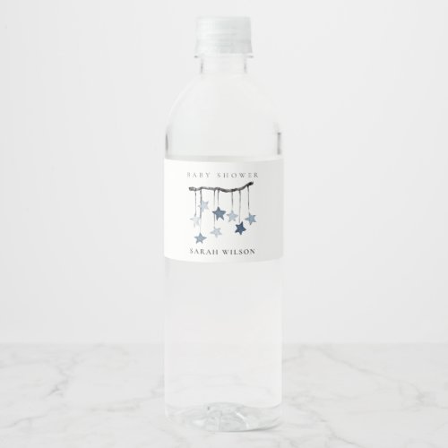 Cute Simple Star Mobile Blue Boy Baby Shower Water Bottle Label