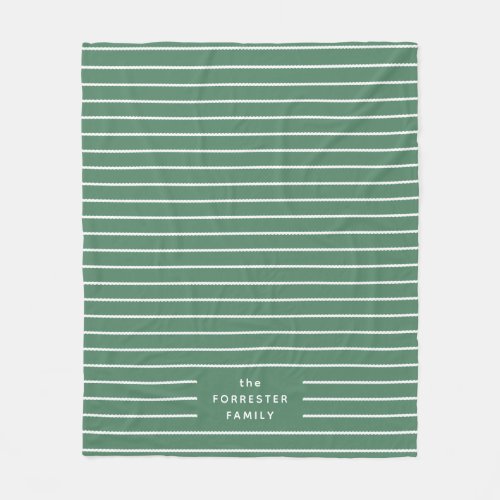 Cute simple stripes green and white family name fleece blanket