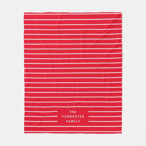 Cute simple stripes red white last name fleece blanket