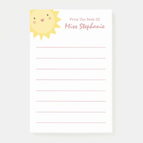 Cute Simple Sunshine From The Desk Of Teacher Post_it Notes