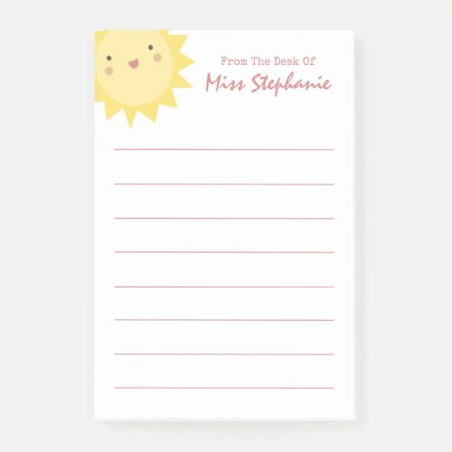 Cute Simple Sunshine From The Desk Of Teacher Post-it Notes