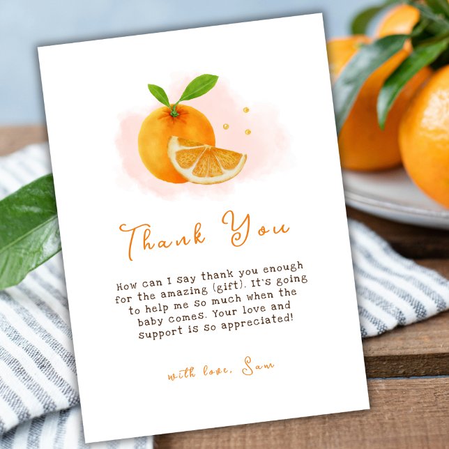Cute Simple Sweet Orange Citrus Baby Shower Thank You Card (Cute Simple Sweet Orange Citrus Baby Shower Thank You Card)