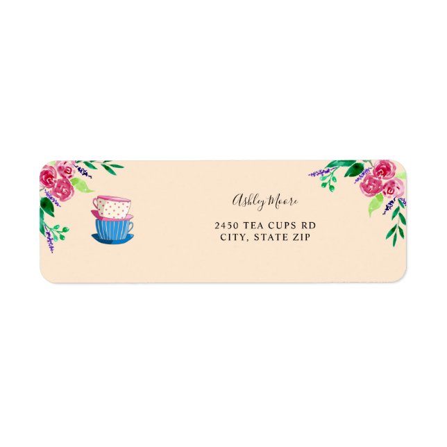Cute simple Tea Party Tea Cups Bridal Shower Chic Label (Front)