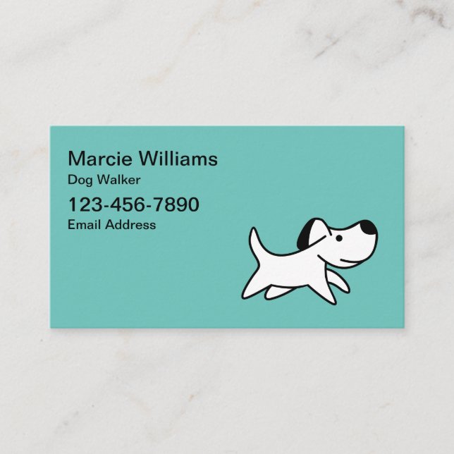 Cute Simple Teal Dog Walker Business Cards  (Front)