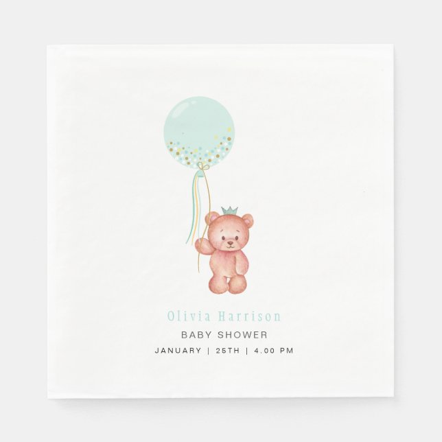 Cute Simple Teddy Bear Baby Shower  Napkins (Front)
