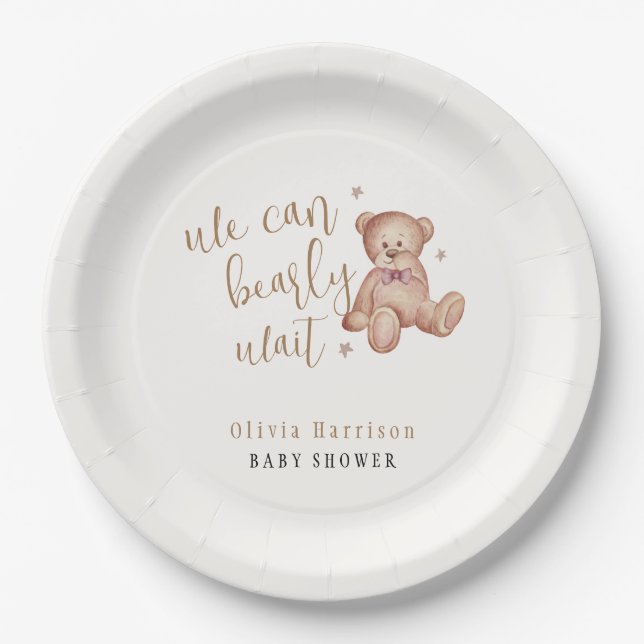 Cute Simple Teddy Bear Baby Shower  Paper Plates (Front)