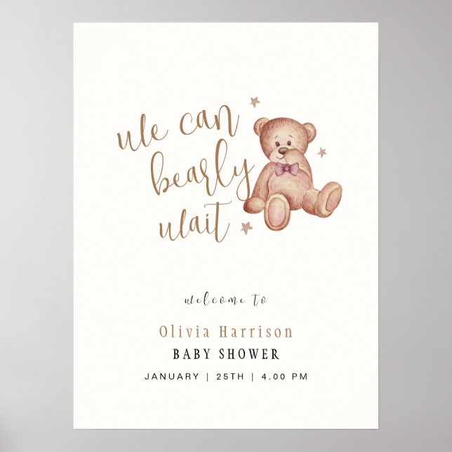 Cute Simple Teddy Bear Baby Shower Welcome Sign (Front)