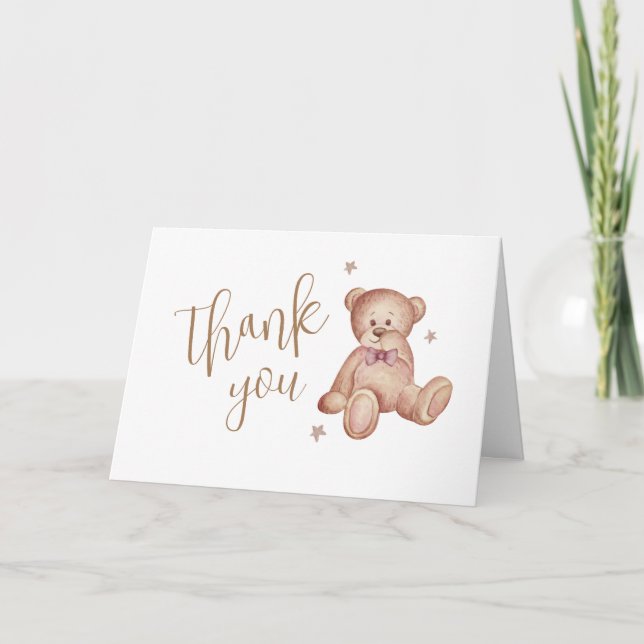 Cute Simple Teddy Bear Star Baby Shower  Thank You Card (Front)